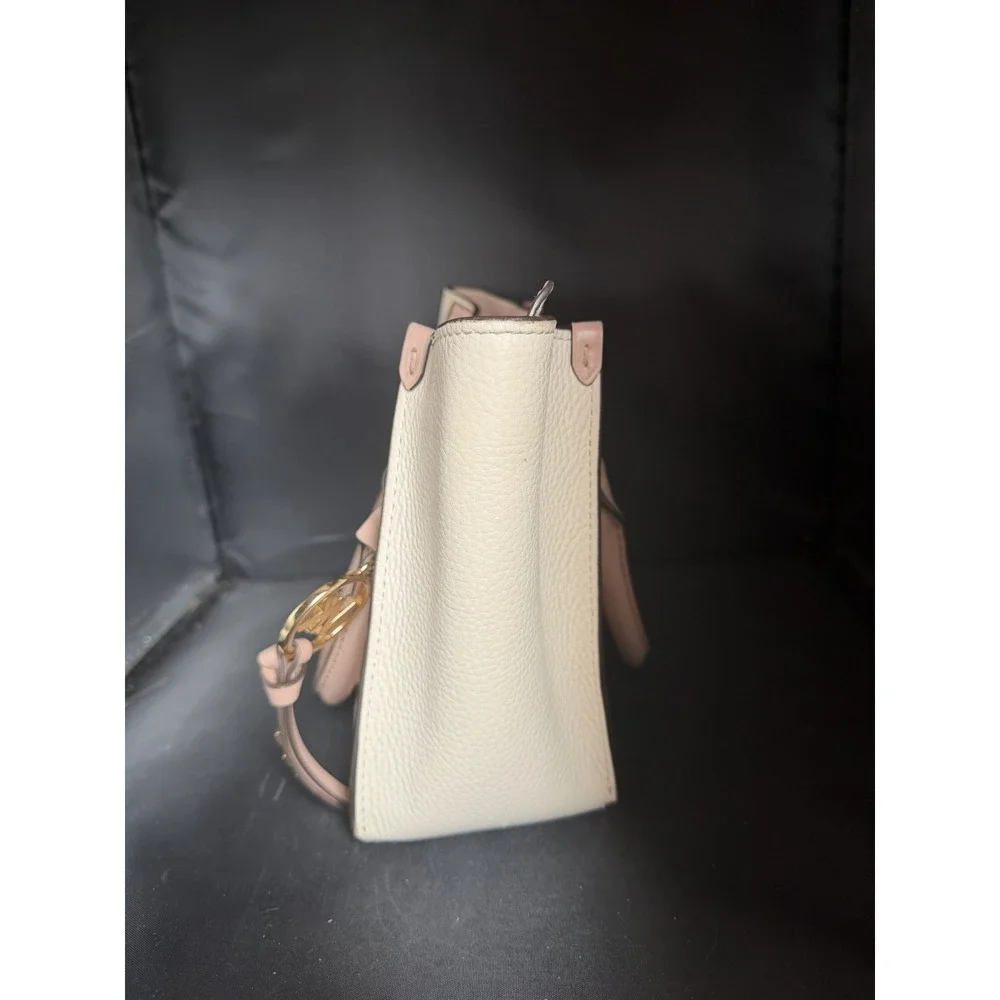 Michael Kors Soft Pink Cream Pebbled Leather Satchel Gold Hardware MK Logo Bag